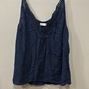 Elegant Navy Lace Trim Women's Top